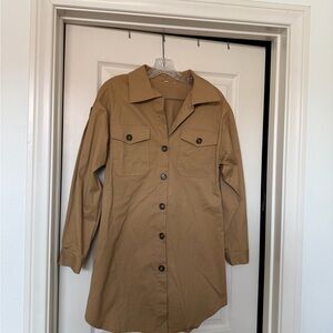 Classic Tan Button-Up Women's Dress with belt